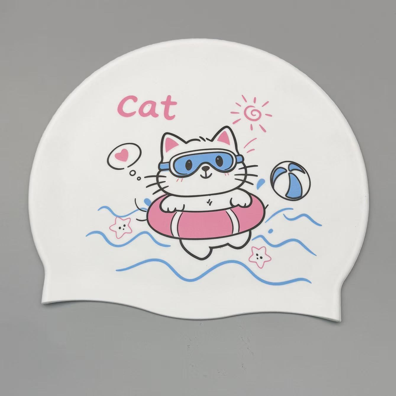 Swim Cap Silicone - Cute Kitten Silicone Swim Cap for