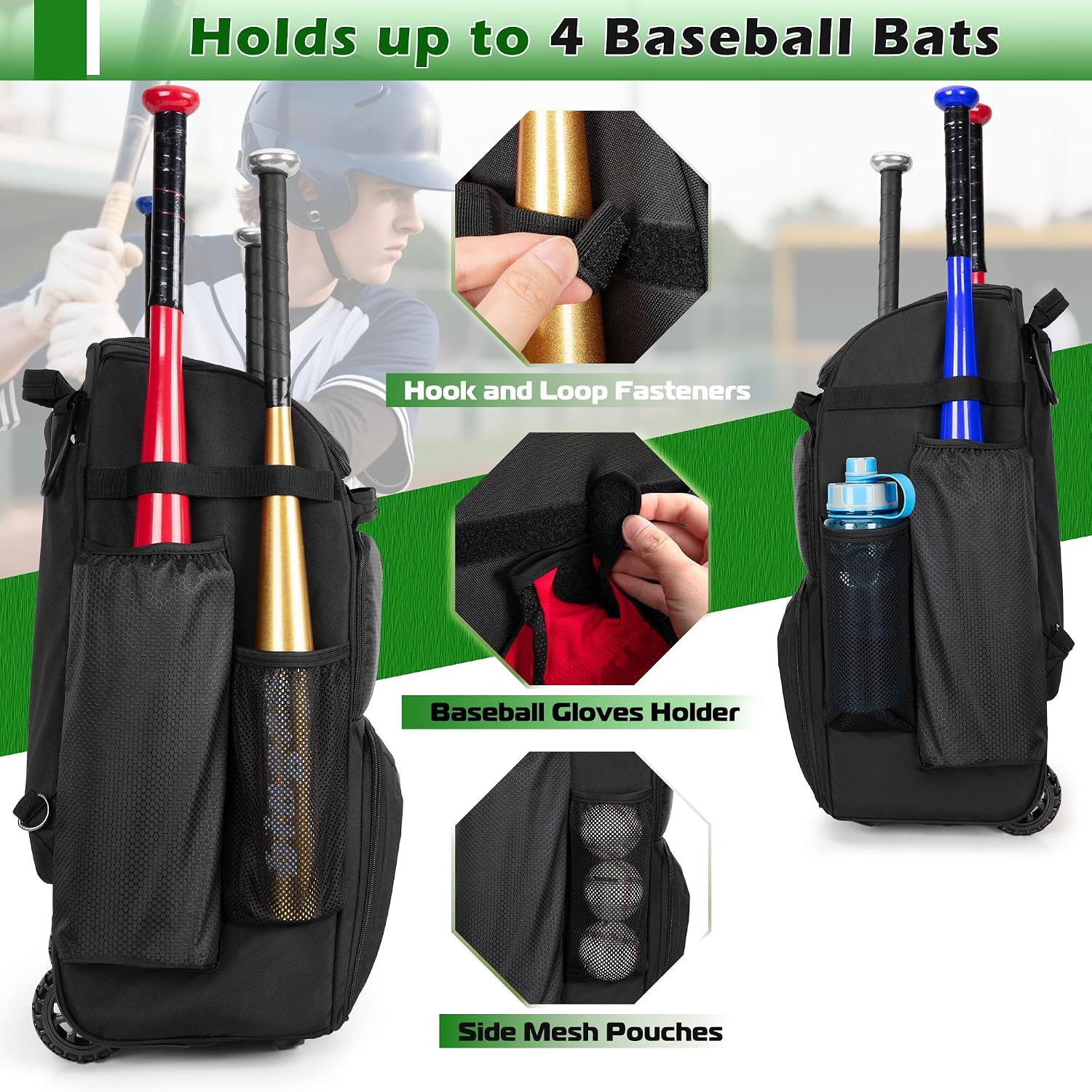 Rolling Baseball Backpack With - Sports Equipment Bat recension och pris