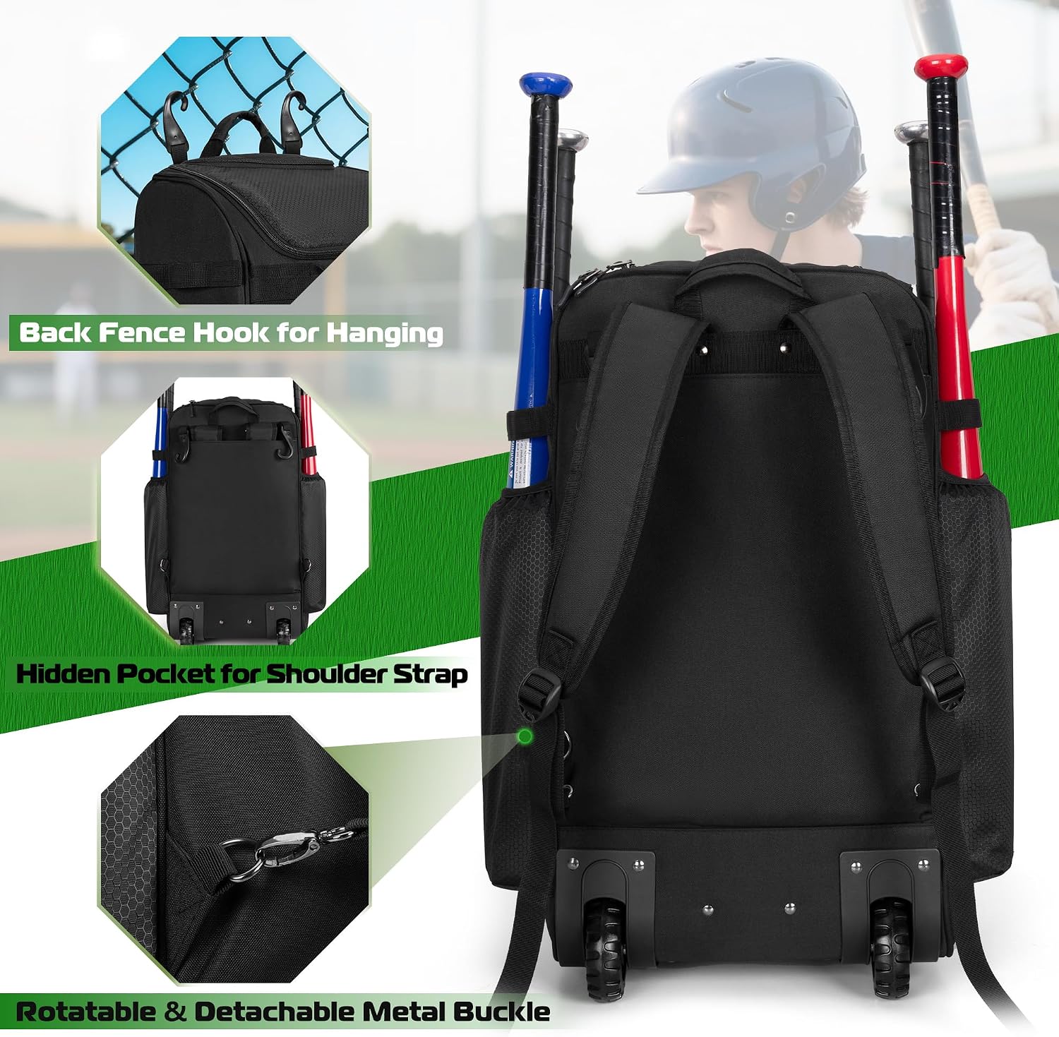 Rolling Baseball Backpack With - Sports Equipment Bat recension och pris